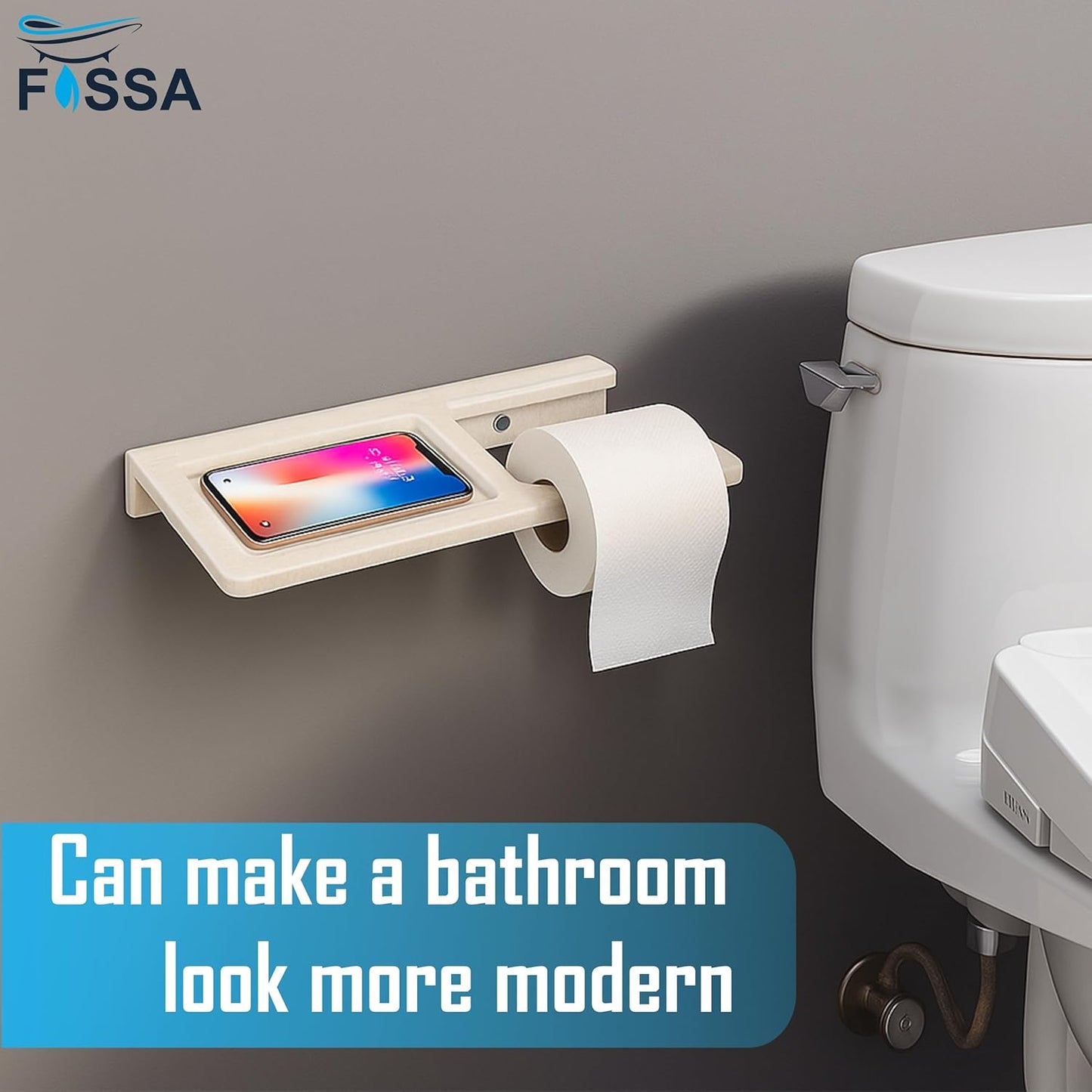 Fossa Classic Ceramic Toilet Paper Holder with Mobile Stand| No Sharp Edge, Safe for Children, Hard Water Resistant, Rust & Fade Proof, Anti-Bacterial Toilet Holder Glossy Finish (Ivory)