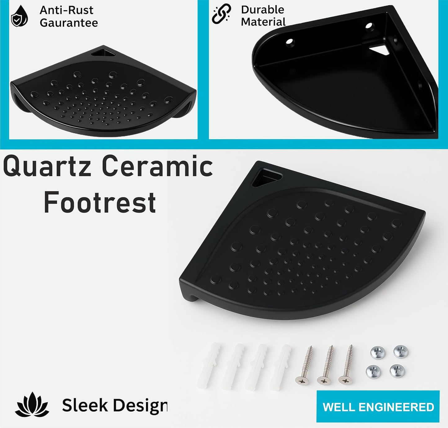 Fossa Classic Ceramic Unbreakable Foot Rest Stand for Smart Bathroom Corner – Adjustable Leg Support, Anti-Slip Design for Shaving | Foot Rest Stand (Black) Glossy Finish